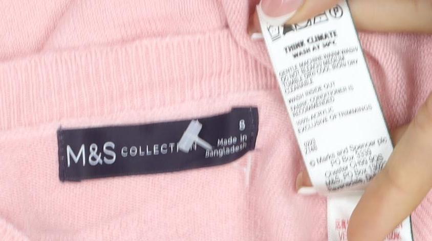 Marks and Spencer Women Pink Cashmere Crew Neck Jumper Size 8