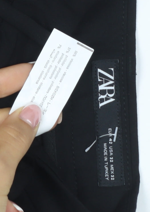 Zara Women Black UK 14 Straight Tailored Viscose Blend Dress Trousers