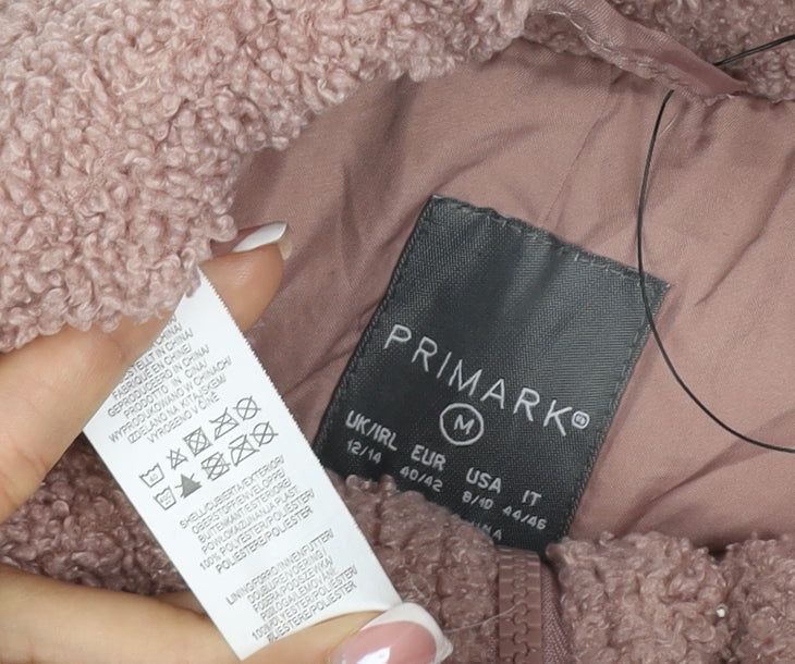 Primark Women Pink Teddy Fleece Jacket UK 12 M Full Zip Pockets