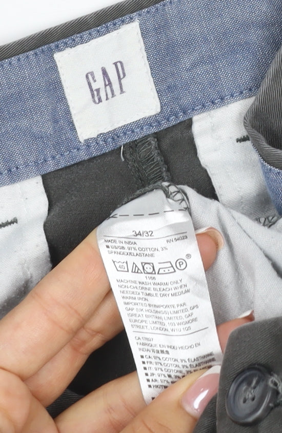 Gap Men’s Grey Chino Trousers 34x32 Straight Leg Cotton Stretch