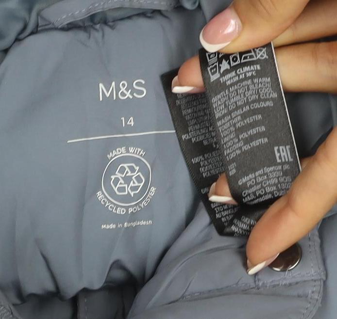 M&S Women Blue UK 14 Hooded Quilted Puffer Jacket Snap Front