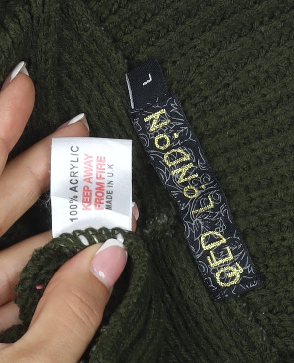 QED London Women’s Green L Chunky Knit V-Neck Choker Jumper