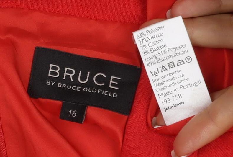 Bruce Oldfield Women Red UK 16 Sheath Knee Dress Collared Long Sleeve