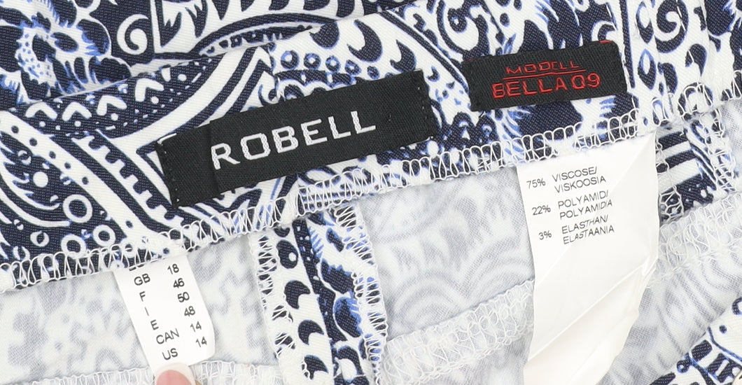 Robell Women Blue Paisley Bella 09 Cropped Stretch Trousers UK 18