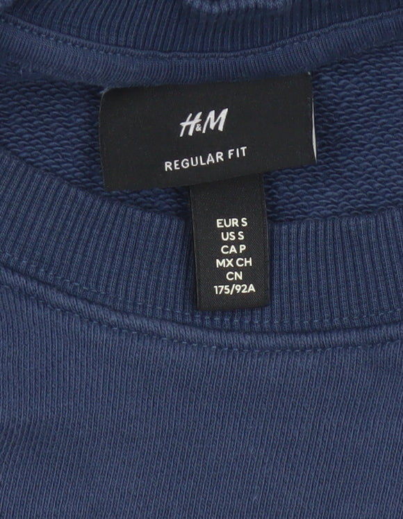 H&M Men’s Blue Small Regular Fit Crew Neck Cotton Pullover Sweatshirt