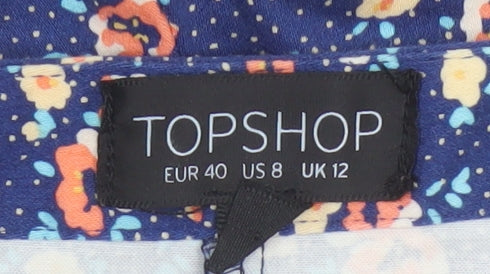 Topshop Women’s Blue Floral Stretch Shorts UK 12 Cotton