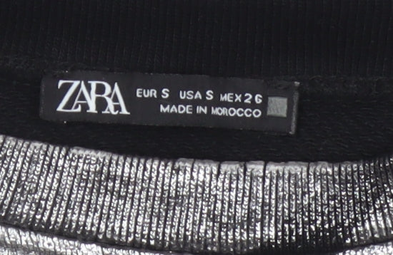 Zara Women Black Silver Metallic Pullover Sweatshirt Size S