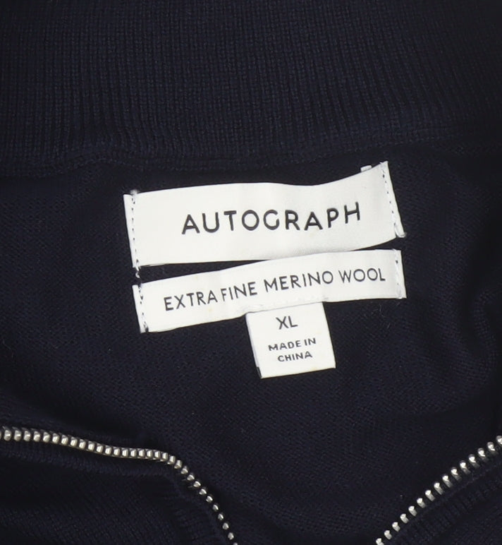 Autograph Men’s Black XL Merino Wool 1/4 Zip High Neck Jumper