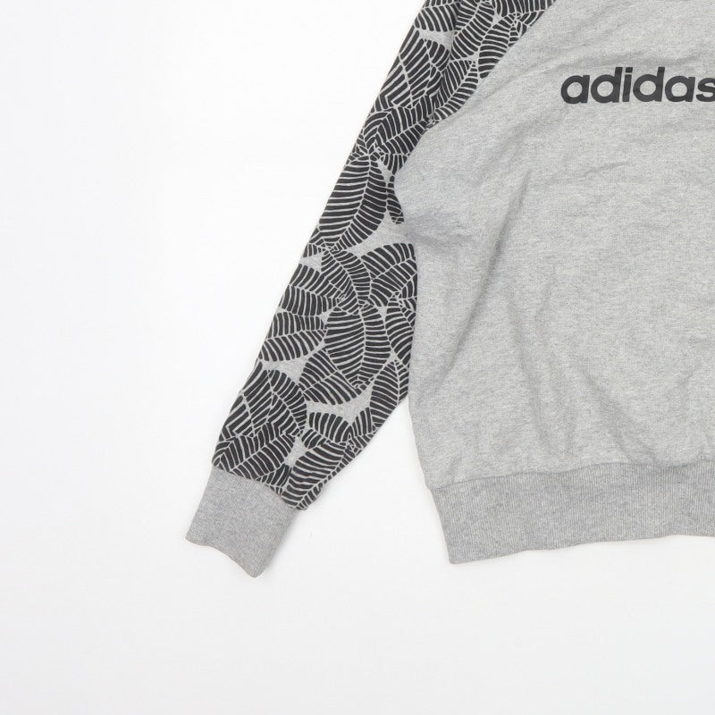 Adidas Neo Women’s Grey S Pullover Sweatshirt Leaf Print Raglan