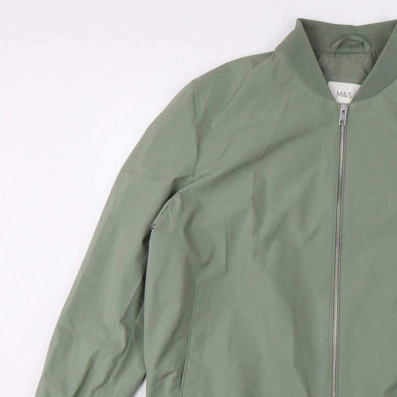 Marks and Spencer Men's Green XL Bomber Jacket Full Zip Lined