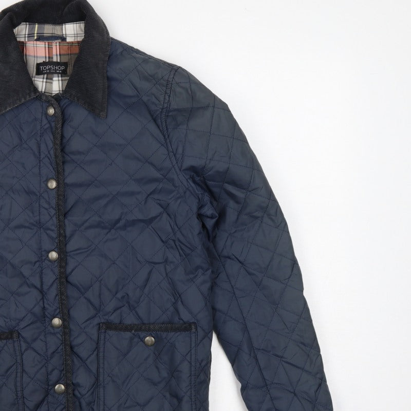Topshop Women’s Blue UK 10 Quilted Jacket Corduroy Collar