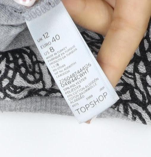 Topshop Women Grey Skull Print 3/4 Sleeve Pullover Sweatshirt UK 12