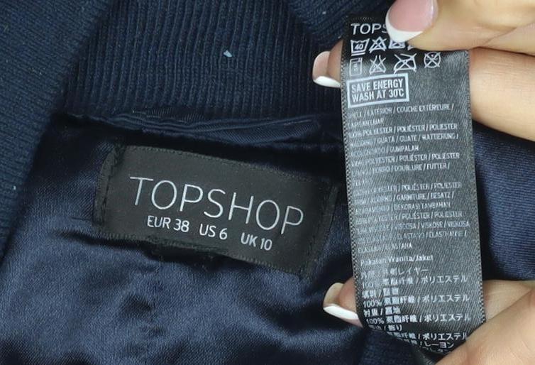 Topshop Women’s Navy UK 10 Bomber Jacket Full Zip Lined Pockets