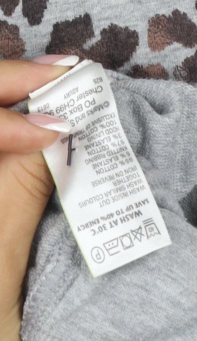 M&S Womens Grey Leopard Print Full Zip Hoodie UK 14