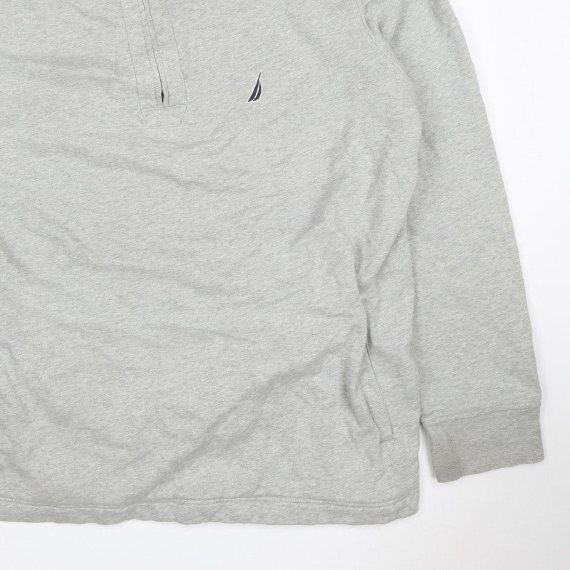 Nautica Men Grey 2XL 1/4 Zip Pullover Sweatshirt Logo