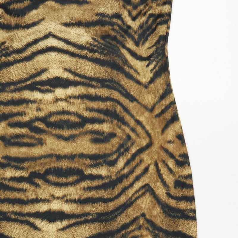 River Island Women Brown Tiger Print Bodycon Knee Length Dress UK 12