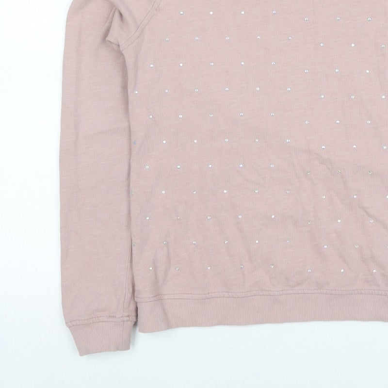One Look Women’s Pink UK 12 Rhinestone Pullover Sweatshirt