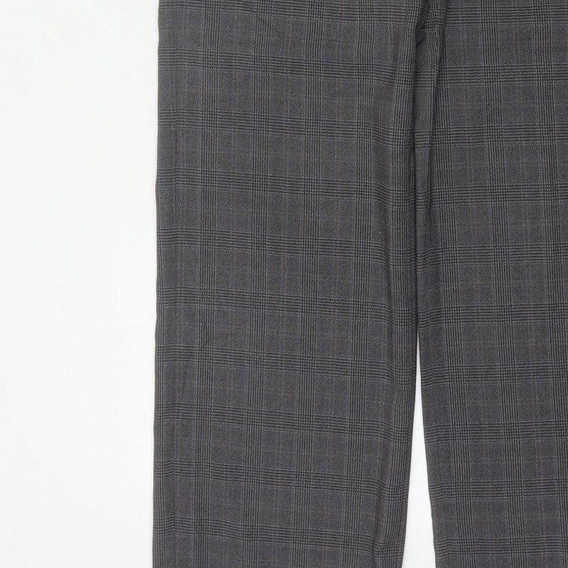 Next Women Grey Check Tailored Straight Dress Trousers UK 10 Long