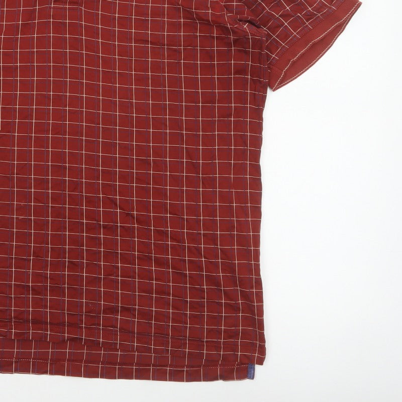 JBE Men’s Red Check Short Sleeve Button Polo Shirt Size M