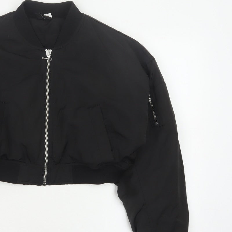 H&M Women’s Black M Cropped Padded Bomber Jacket Full Zip