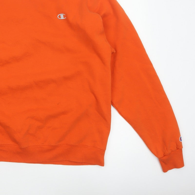 Champion Men Orange XL Crew Neck Pullover Sweatshirt Embroidered Logo