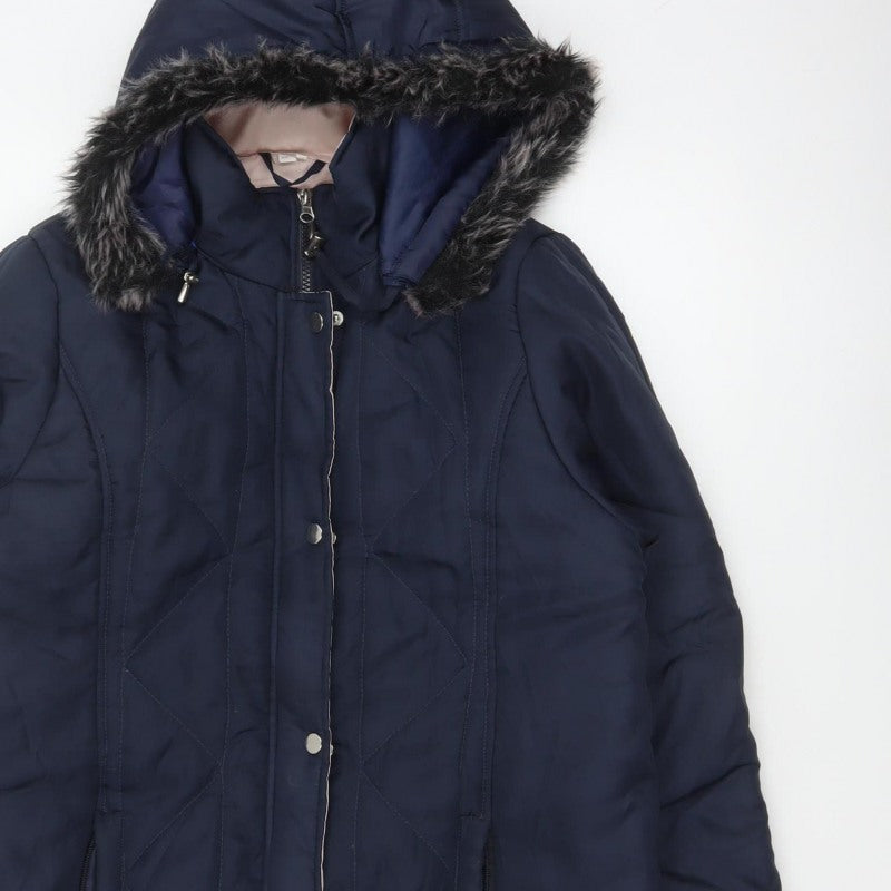 Gabriella Vicenza Women’s Navy Tall UK 12 Faux Fur Hood Parka Coat