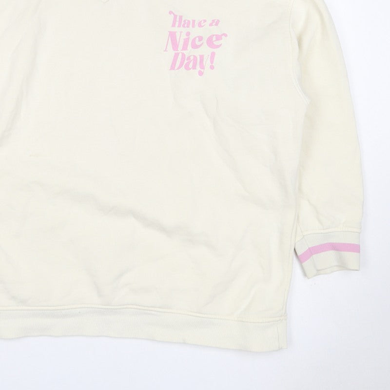 Primark Women’s Ivory L Pullover Sweatshirt Pink Slogan V-Neck