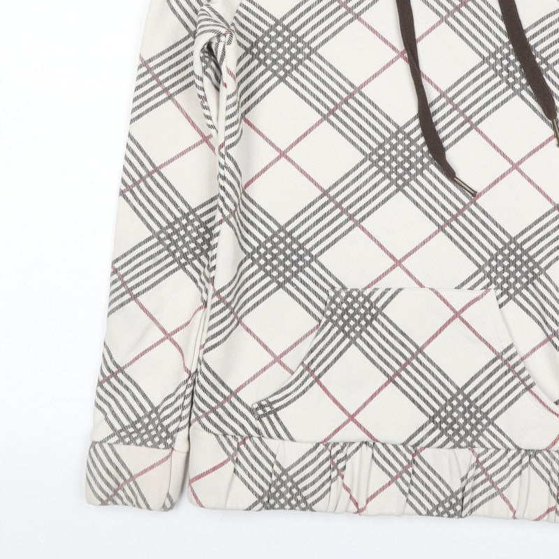 Bershka Women’s M White Check Fleece-Lined Hooded Pullover Hoodie