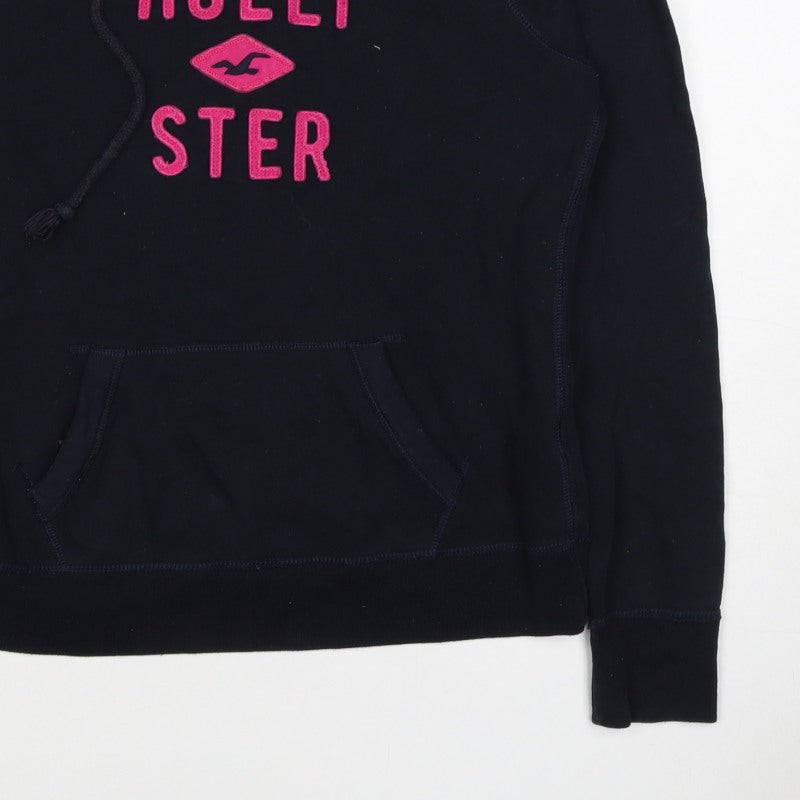 Hollister Women Black Pink Logo Pullover Hoodie M Hooded Fleece