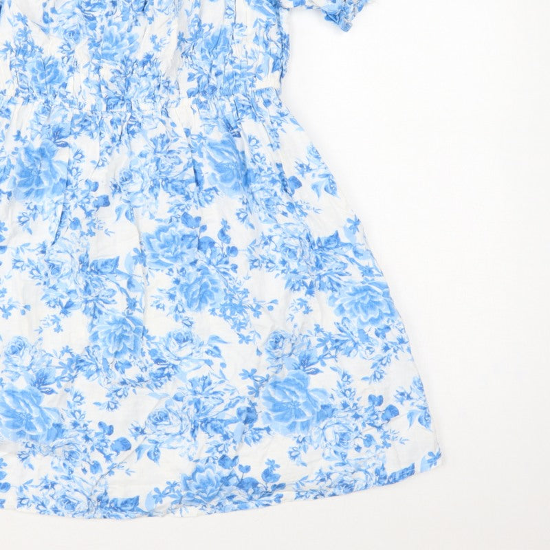 New Look Women Blue Floral Puff Sleeve Fit & Flare Dress UK 10