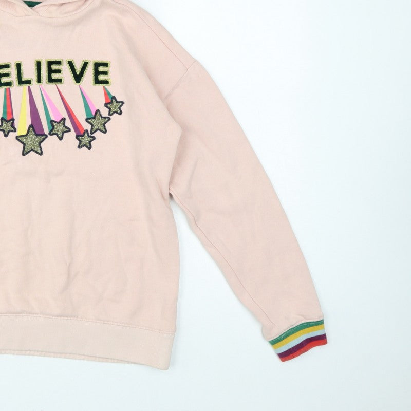 Boden Girls Pink 11-12 Years Pullover Hoodie Glitter Star Rainbow