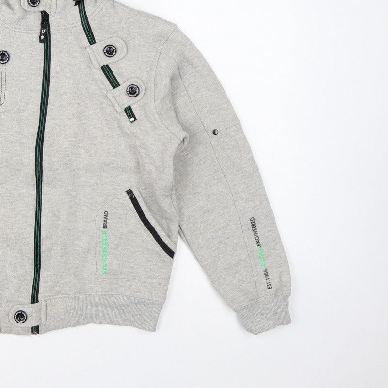 DL-Issue Boys Grey Full Zip Hoodie L Graphic Print Pockets