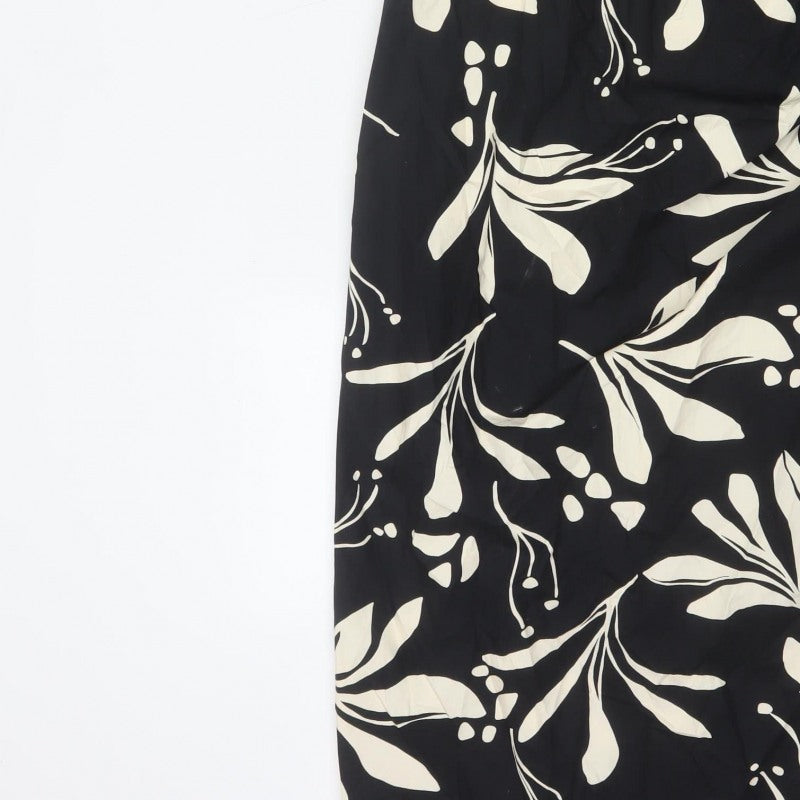 Marks & Spencer Women Black Floral Wrap Midi Dress UK 16 Short Sleeve