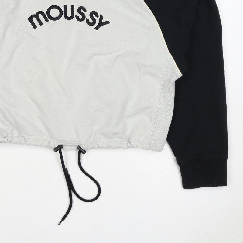 Moussy Women Black White One Size Logo Embroidered Drawstring Sweatshirt