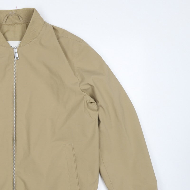 Marks and Spencer Men Beige Small Bomber Jacket Full Zip Lined