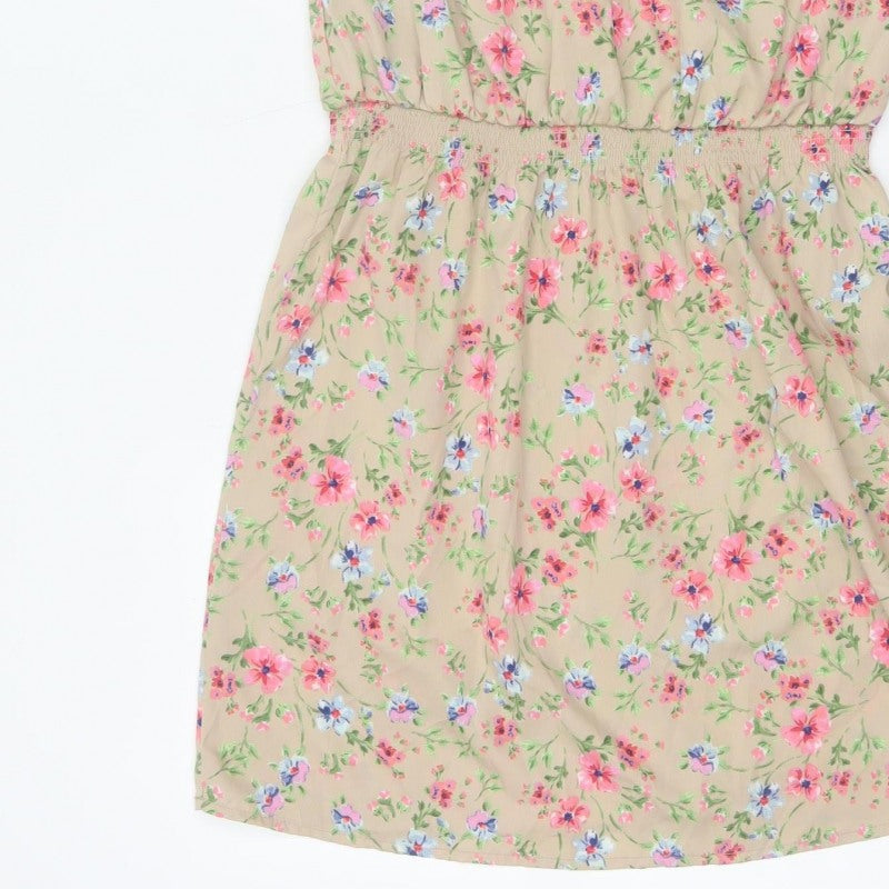 New Look Women’s Beige Floral Petite 10 Sleeveless A-Line Dress