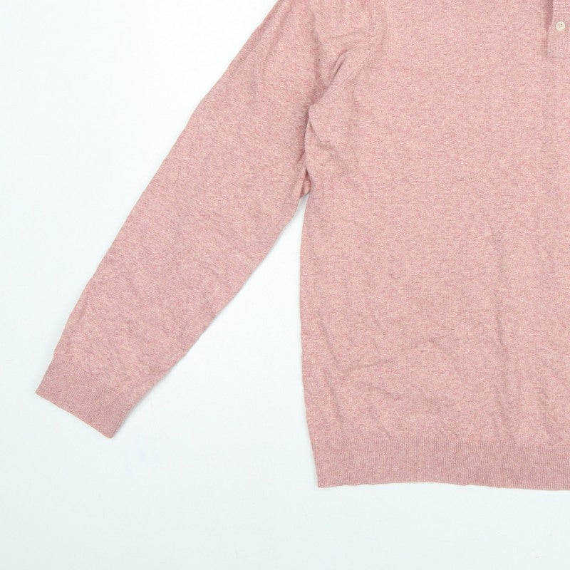Marks and Spencer Men's Pink L Cotton Rich Collared Henley Jumper