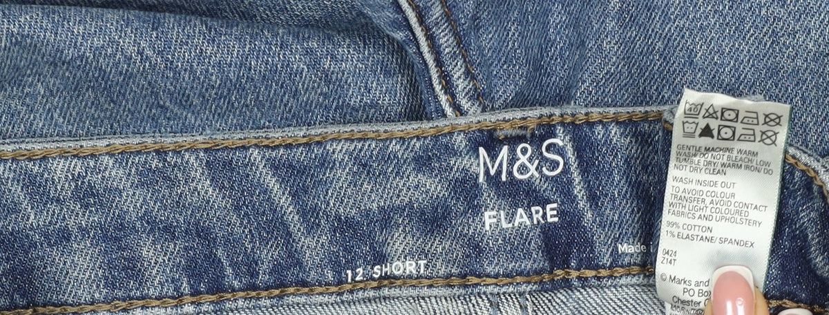 Marks and Spencer Women Blue Size 12 Short Flare Stretch Jeans