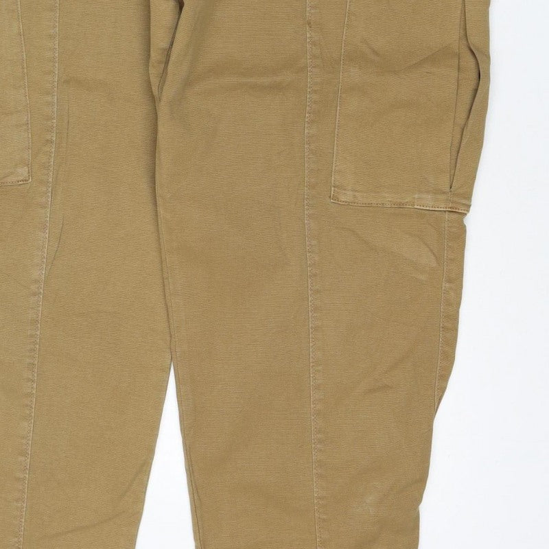 Marks & Spencer Women Beige Cargo Trousers Size 18 Short Cotton Stretch