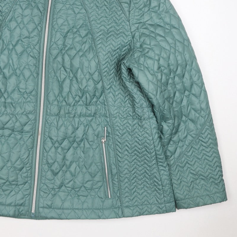 Klass Women Green UK 18 Quilted Padded Mid-Length Zip Jacket