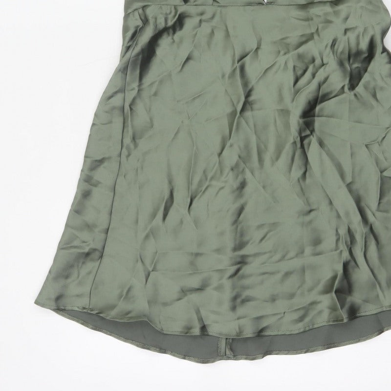 Zara Women Green XL Halter Mini Fit & Flare Satin Party Dress