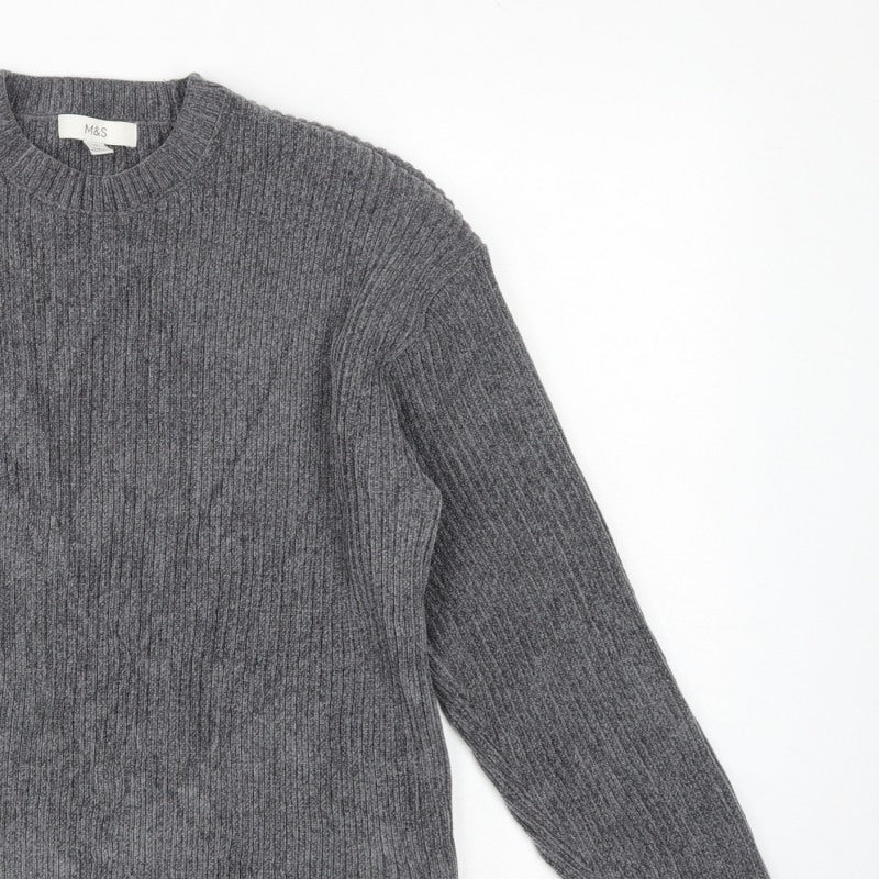 Marks & Spencer Women’s Grey M Rib Knit Crew Neck Jumper Long Sleeve