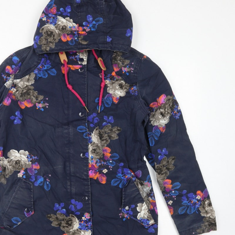 Joules Women’s Blue Floral UK 10 Right As Rain Waterproof Hooded Coat