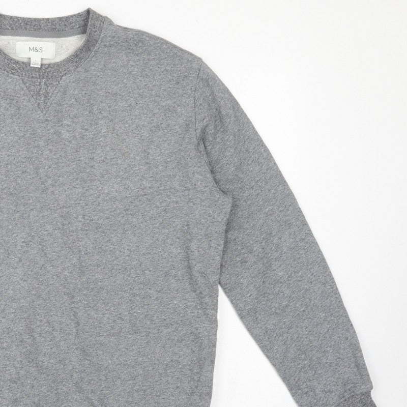 Marks and Spencer Men Grey L Crew Neck Pullover Sweatshirt Cotton