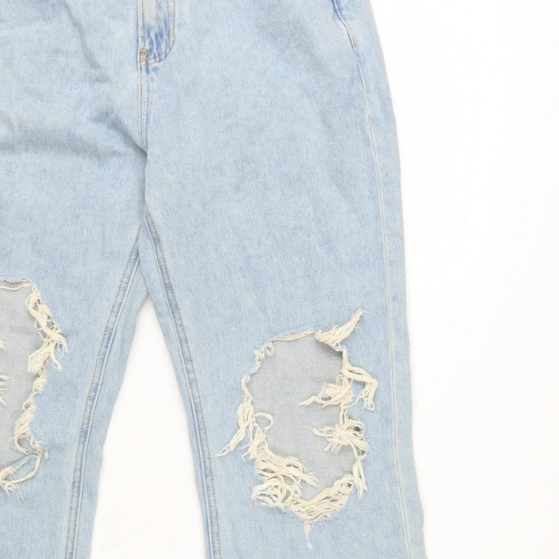 Masonprince Women’s Blue S High Rise Distressed Wide-Leg Jeans
