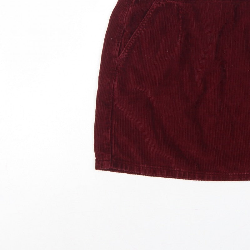 Topshop Moto Women Red Corduroy High Rise Mini Pencil Skirt UK 10