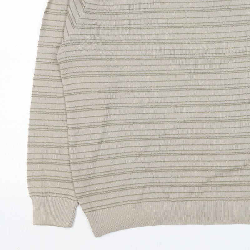 Marks & Spencer Men Beige L Striped Italian Yarn Cotton Pullover Jumper