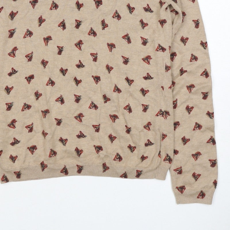 Laura Ashley Women’s Beige Horse Print Cashmere Blend Jumper UK 12