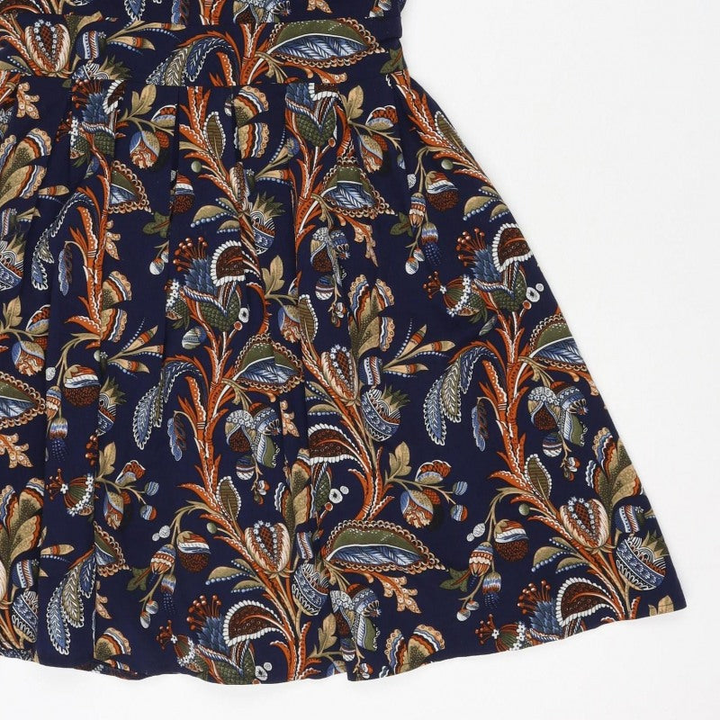 Lenka Women Blue Paisley Size 10 One Shoulder Tiered Mini Dress