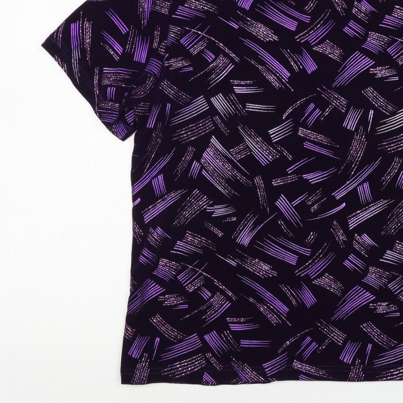 EWM Women's Black Purple Geometric Flutter Sleeve Blouse UK 20